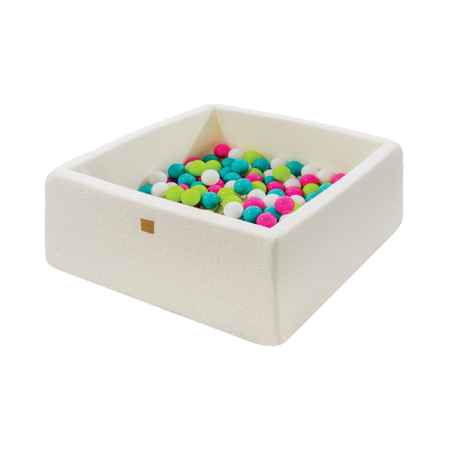 MeowBaby® Boucle White Square Ball Pit 110x110x40cm - 400 Green/Blue/White/Pink Balls