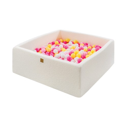 MeowBaby® Boucle White Square Balls Pit 110x110x40cm - 400 Pink White Yellow Balls