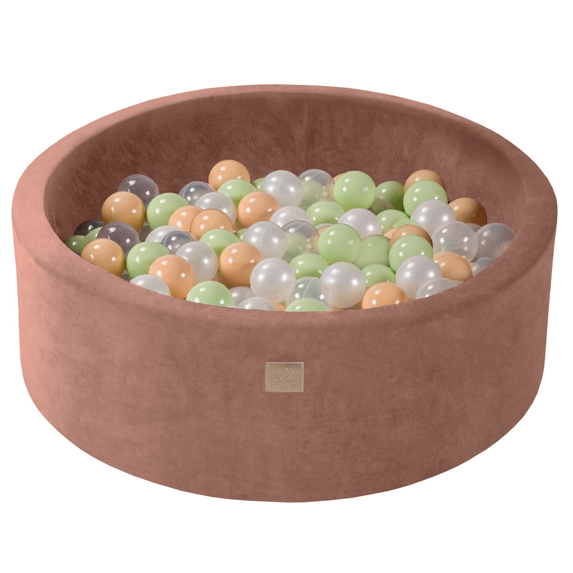 Round Ball Pit With 200 Light Green/White Pearl/Beige/Transparent, 90x30cm - Beige Velvet