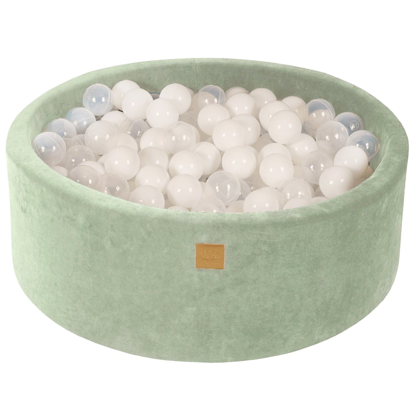 Round Ball Pit With 200 White/Transparent Balls, 90x30cm - Sage Velvet