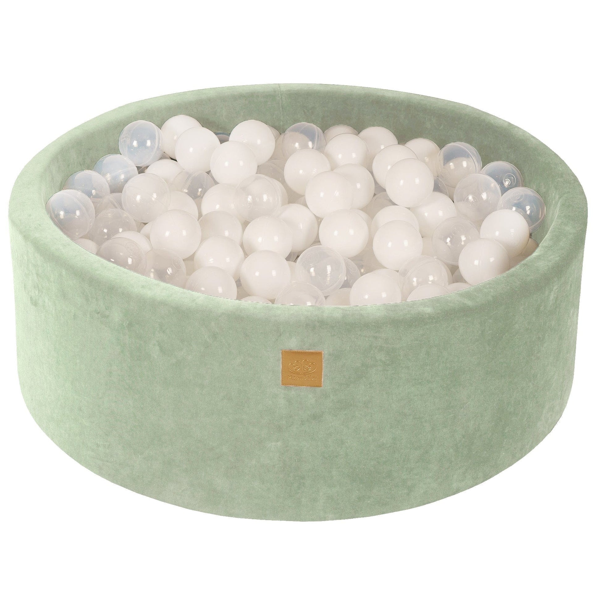 Round Ball Pit With 200 White/Transparent Balls, 90x30cm - Sage Velvet